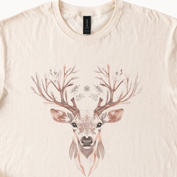 Deer Antler Forest Graphic Shirt Nature Buck Woodland Tee Winter Snow Animal - Picture 2 of 6